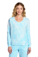 Port & Co Women's Beach Wash Cloud Tie-Dye V-Neck Sweatshirt LPC140V Glacier