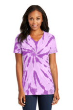 Port & Co Women's Tie-Dye V-Neck Tee. LPC147V Purple