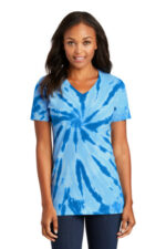 Port & Co Women's Tie-Dye V-Neck Tee. LPC147V Royal