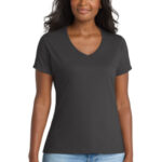 Port & Co Women's Performance Blend V-Neck Tee. LPC381V Charcoal