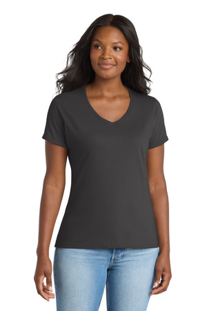 Port & Co Women's Performance Blend V-Neck Tee. LPC381V Charcoal