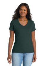 Port & Co Women's Performance Blend V-Neck Tee. LPC381V Dark Green