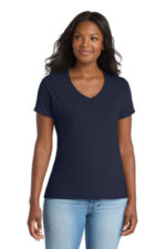 Port & Co Women's Performance Blend V-Neck Tee. LPC381V Deep Navy