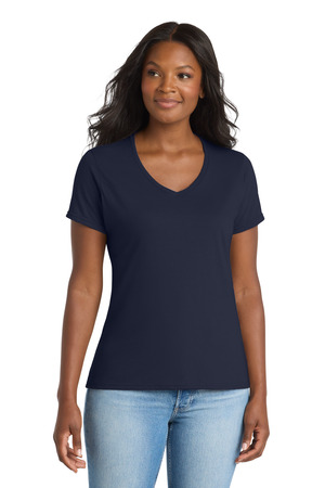 Port & Co Women's Performance Blend V-Neck Tee. LPC381V Deep Navy