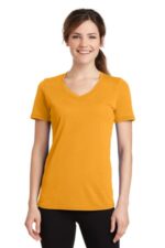 Port & Co Women's Performance Blend V-Neck Tee. LPC381V Gold