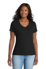 Port & Co Women's Performance Blend V-Neck Tee. LPC381V Jet Black