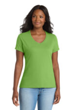 Port & Co Women's Performance Blend V-Neck Tee. LPC381V Lime