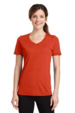 Port & Co Women's Performance Blend V-Neck Tee. LPC381V Orange