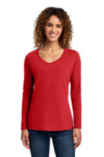 Port & Co Women's Long Sleeve Fan Favorite V-Neck Tee. LPC450VLS Bright Red
