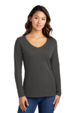 Port & Co Women's Long Sleeve Fan Favorite V-Neck Tee. LPC450VLS Charcoal