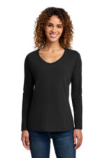 Port & Co Women's Long Sleeve Fan Favorite V-Neck Tee. LPC450VLS Jet Black
