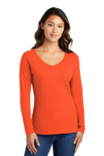 Port & Co Women's Long Sleeve Fan Favorite V-Neck Tee. LPC450VLS Orange