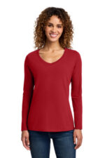 Port & Co Women's Long Sleeve Fan Favorite V-Neck Tee. LPC450VLS Team Cardinal