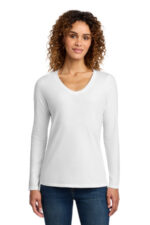Port & Co Women's Long Sleeve Fan Favorite V-Neck Tee. LPC450VLS White