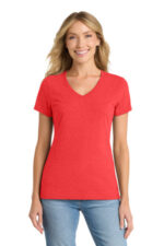 Port & Co Women's Fan Favorite Blend V-Neck Tee. LPC455V Bright Red Heather