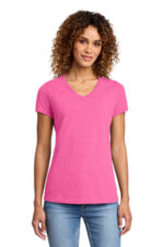 Port & Co Women's Fan Favorite Blend V-Neck Tee. LPC455V Neon Pink Heather