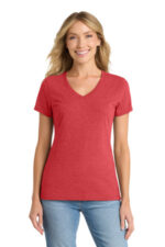 Port & Co Women's Fan Favorite Blend V-Neck Tee. LPC455V Team Cardinal Heather