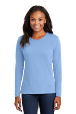 Port & Co Women's Long Sleeve Core Cotton Tee. LPC54LS Light Blue