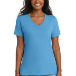 Port & Co Women's Core Cotton V-Neck Tee. LPC54V Aquatic Blue