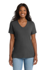 Port & Co Women's Core Cotton V-Neck Tee. LPC54V Charcoal