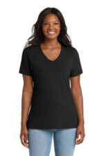 Port & Co Women's Core Cotton V-Neck Tee. LPC54V Jet Black