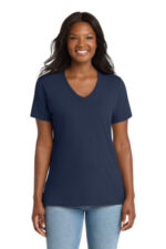 Port & Co Women's Core Cotton V-Neck Tee. LPC54V Navy