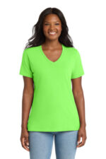 Port & Co Women's Core Cotton V-Neck Tee. LPC54V Neon Green