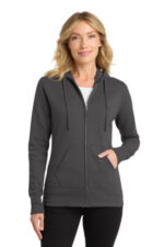 Port & Co Women's Core Fleece Full-Zip Hooded Sweatshirt. LPC78ZH Charcoal