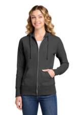 Port & Co Women's Core Fleece Full-Zip Hooded Sweatshirt. LPC78ZH Dark Heather Grey