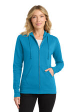 Port & Co Women's Core Fleece Full-Zip Hooded Sweatshirt. LPC78ZH Neon Blue
