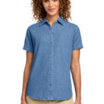Port & Co Women's Short Sleeve Value Denim Shirt. LSP11 Faded Blue