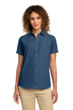 Port & Co Women's Short Sleeve Value Denim Shirt. LSP11 Ink Blue