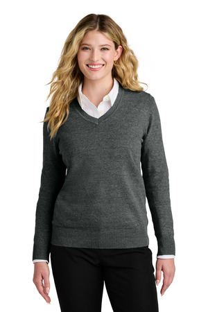 Port Authority Women's Easy Care V-Neck Sweater LSW2850 Charcoal Heather