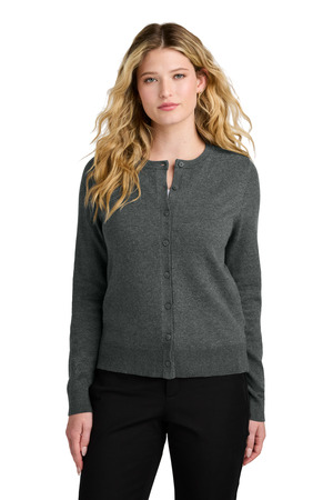 Port Authority Women's Easy Care Crewneck Cardigan Sweater LSW2870 Charcoal Heather