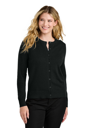 Port Authority Women's Easy Care Crewneck Cardigan Sweater LSW2870 Deep Black