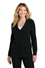 Port Authority Women's Easy Care Button-Up Cardigan Sweater LSW4150 Deep Black