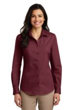Port Authority Women's Long Sleeve Carefree Poplin Shirt. LW100 Burgundy