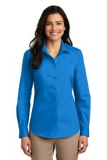 Port Authority Women's Long Sleeve Carefree Poplin Shirt. LW100 Coastal Blue