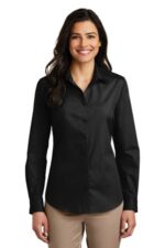 Port Authority Women's Long Sleeve Carefree Poplin Shirt. LW100 Deep Black
