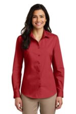 Port Authority Women's Long Sleeve Carefree Poplin Shirt. LW100 Rich Red