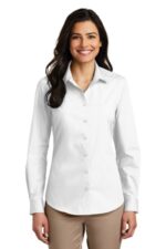Port Authority Women's Long Sleeve Carefree Poplin Shirt. LW100 White