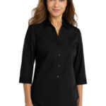 Port Authority Women's 3/4-Sleeve Carefree Poplin Shirt. LW102 Deep Black