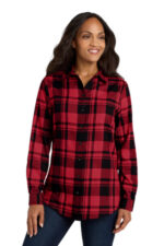 Port Authority Women's Plaid Flannel Tunic . LW668 Engine Red/ Black