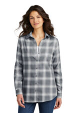 Port Authority Women's Plaid Flannel Tunic . LW668 Grey/ Cream Open Plaid