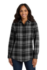 Port Authority Women's Plaid Flannel Tunic . LW668 Grey/ Black