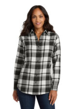 Port Authority Women's Plaid Flannel Tunic . LW668 Snow White/ Black