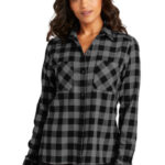 Port Authority Women's Plaid Flannel Shirt LW669 Grey/ Black Buffalo Check