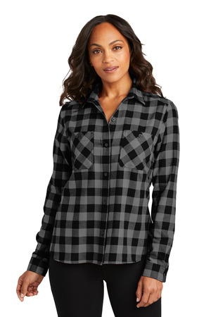 Port Authority Women's Plaid Flannel Shirt LW669 Grey/ Black Buffalo Check