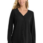 Port Authority Women's Long Sleeve Button-Front Blouse. LW700 Black