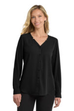 Port Authority Women's Long Sleeve Button-Front Blouse. LW700 Black